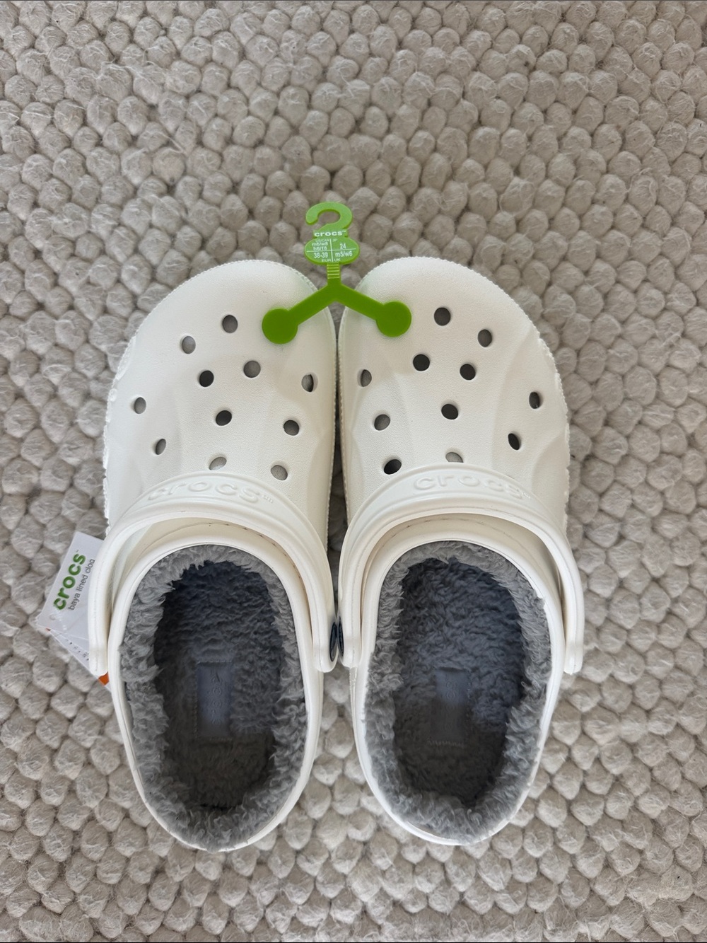 CROCS new White Clog with Gray Fuzzy Lining